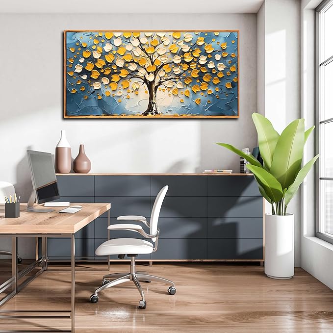 Abstract Tree Wall Decor - Large Canvas Wall Art Living Room with Wooden Framed Ready to Hang Size 29" x 59"