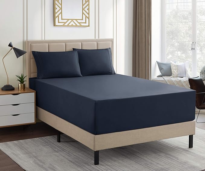 1500 Supreme Collection Extra Deep Pocket Sheets Set - Luxury Soft Bed Sheets, Wrinkle Free, Bedding, Over 40 Colors, 21 inch Extra Deep Pocket, King, Navy