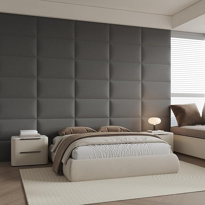 Oversized Dark Gray Linen Headboard 24x12 Inch 12-Panel Set - Wall-Mounted or Freestanding Design for Queen/King Beds, Durable Linen Upholstery