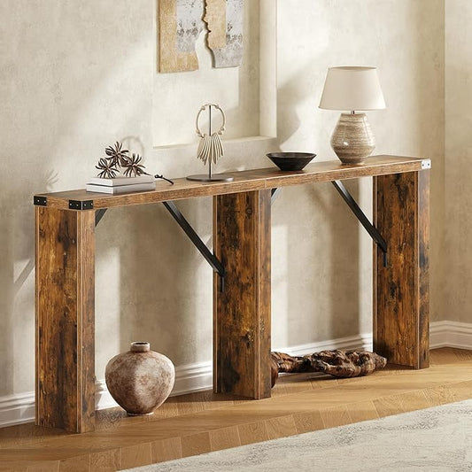 Console Table, 63" Long Behind Couch Sofa Table, Entryway Table, Farmhouse Console Table for Narrow Spaces, Hallway, Living Room, Rustic Brown CT30BR