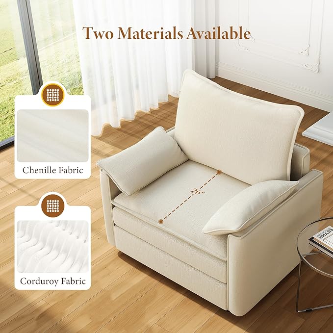 Vesgantti 40" Single Seat Sofa, Comfy Cloud Couch Deep Seat Upholstered Couch Chenille Modern Sofa with Armrest Pillow, Easy Assembly for Living Room, Bedroom and Apartment, Beige