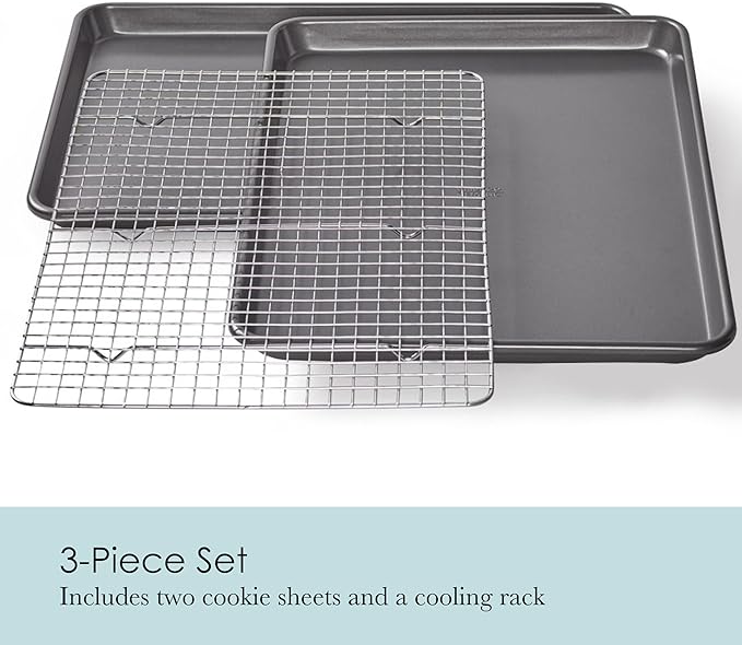 Chicago Metallic Professional Non-Stick Cookie and Jelly-Roll Pan Set with Cooling Rack, 17 by 12.25 Inches