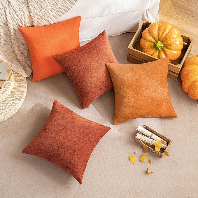 MIULEE Pack of 2 Bright Orange Decorative Fall Pillow Covers 20x20 Inch Soft Chenille Couch Throw Pillows Farmhouse Cushion Covers for Home Decor Sofa Bedroom Living Room