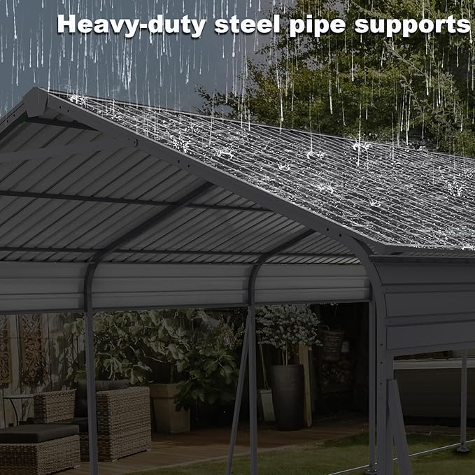 Metal Carport 13 ×26.5 FT Heavy Duty with Galvanized Steel Roof, Metal Garage Canopy with Galvanized Steel Roof & Frame, Car Tent Outdoor Storage Shed for Car, Boats and Truck, Gray