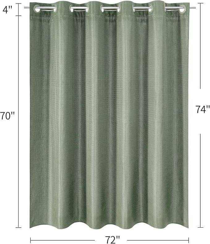 MitoVilla No Hooks Required Sage Green Waffle Shower Curtain Set with Snap-in Liner, Modern Heavyweight Fabric Shower Curtain for Hotel Grade Spa-Like Bathroom Decor, 72 x 74
