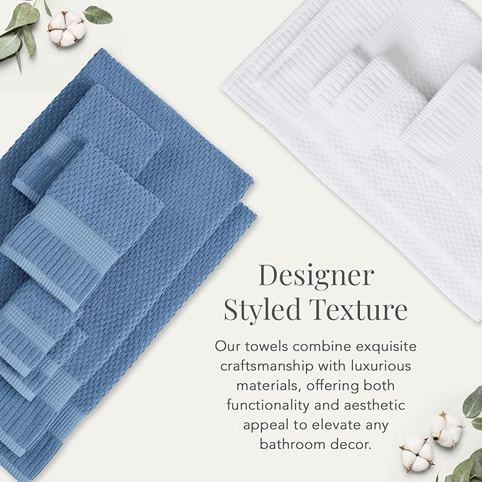 NY Loft 100% Cotton Hand Towel 6 Pack | Super Soft & Absorbent Quick-Dry Hand Towels 16" x 28" |Textured and Durable Cotton | Trinity Collection (6 Pack Hand Towel, Bright White)