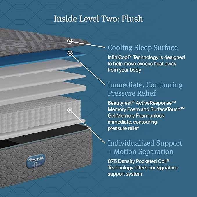 Beautyrest Days End Plush 14" Mattress - Queen - Cooling Tech, Supportive Durable Pocketed Coils, Pressure Relief, Motion Separation; 100 Night Sleep Trial and 10 Year Warranty