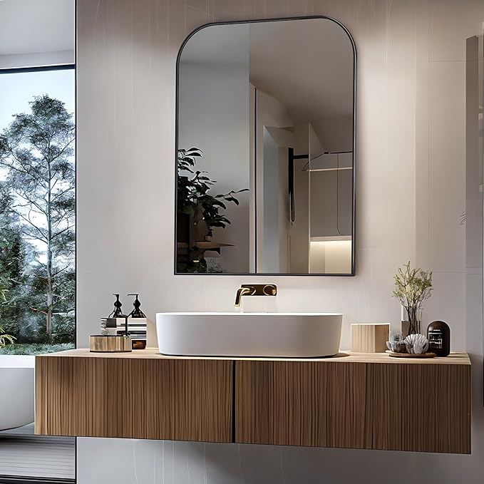 Bathroom Mirror, Wall Mirrors, Black Metal Framed Wall-Mounted Mirrors, Bathroom Vanity Mirror for Over Sink, Living Room, Bedroom, Entryway, 24x32 Inch, Black