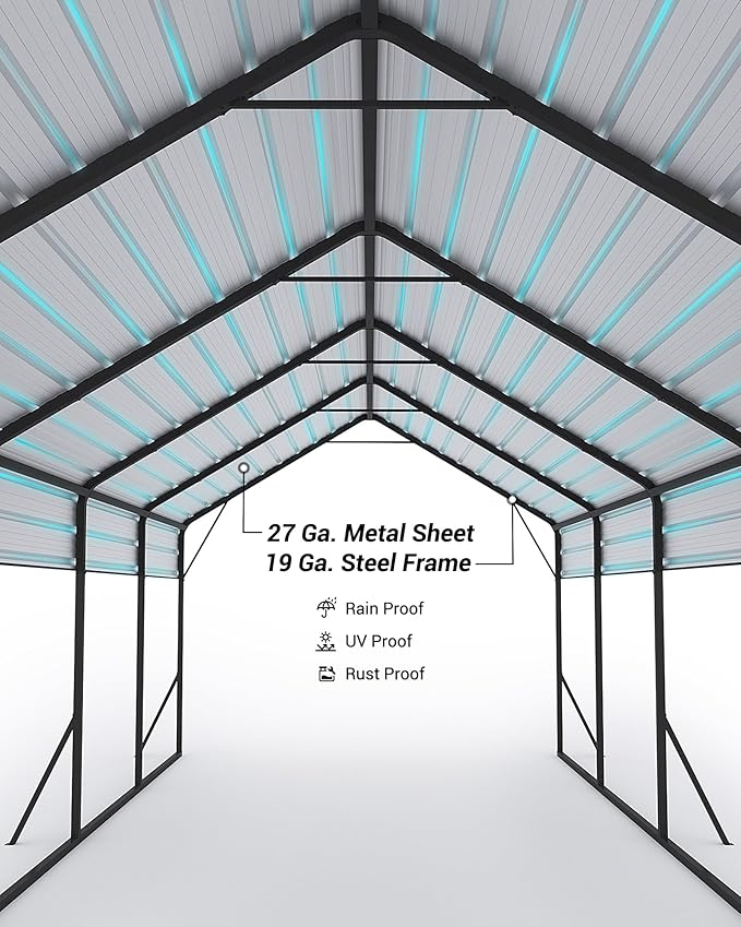 13'x26'x11' Oversized Metal Carport, Steel Heavy Duty Car Ports for All-Weather, Tall Carport for Full-Size Pickup Trucks, Boats, and Tractors, N.W. 780 Lbs