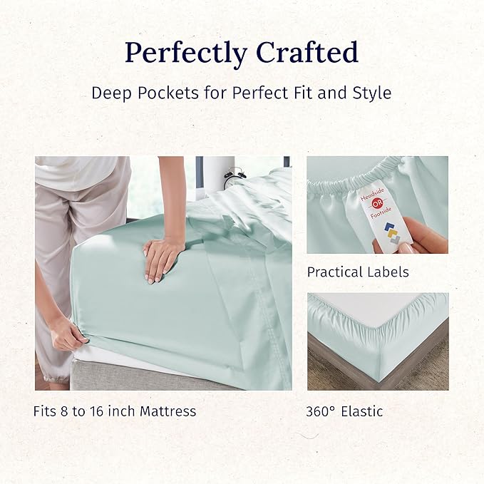 California Design Den Luxury King Size Sheet Set - 100% Cotton, 600 Thread Count Deep Pocket King Sheets, Hotel-Quality Bedding with Sateen Weave - Seafoam