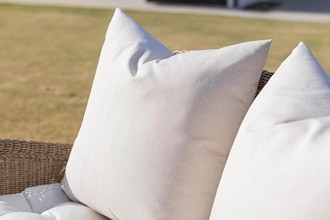 RSH DECOR: Sunbrella Square Throw Pillows Set of 4 | 17" x 17" | Water and Fade-Resistant Performance Fabric | Outdoor Pillow Covers with Down-Alternative Inserts | Canvas White