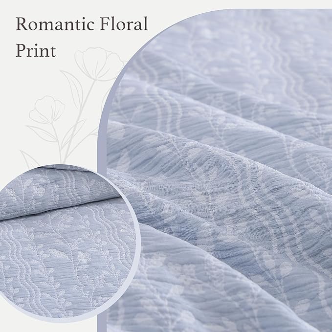 Queen Comforter Set -7 Pieces Blue Floral Comforter Set for All Seasons, Bed in a Bag Queen with Botanical Flowers Comforter, Sheets, Pillowcases & Shams