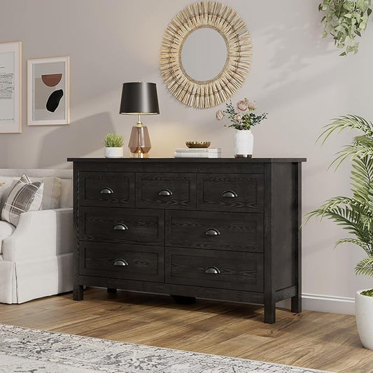 Wananlanen® Farmhouse Dresser for Bedroom, Antique Double Dresser & Chest of Drawer with Vintage Handle and Storage, Wooden Tall Rustic Organizer for Bedroom