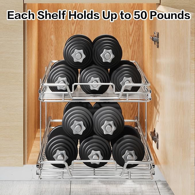 2-Tier Kitchen Cabinet Pull Out Shelf and Drawer Organizer Slide Out Pantry Storaqe Basket in Multiple Sizes (19" W x 21" D)