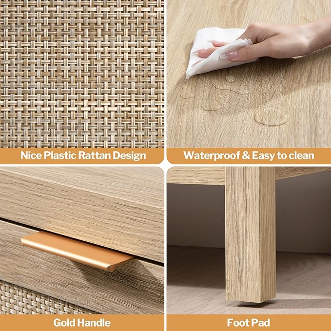 SICOTAS Rattan Console Table for Entryway - Boho Entryway Table with Storage and Drawers, Small Entry Tables for Hallway Behind Couch Table Sofa Table