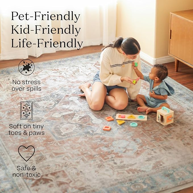 RUGGABLE x Jonathan Adler Machine Washable Modern Runner Rug – Inkdrop Camel & Ivory 2.5x10, Stain-Resistant, Non-Slip – Washable Rug for Hallway, Entryway, Living Room & Kitchen–with Cushioned Pad