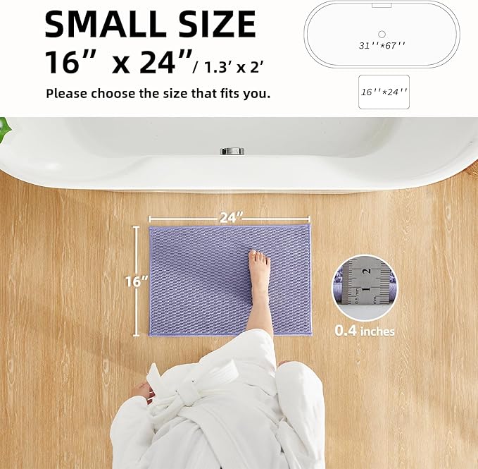 Bathroom Rugs Non Slip Washable, Super Absorbent Thin Bath Mat Small Quick Dry Low Pile Bathroom Rug, Lavender 16"x24"