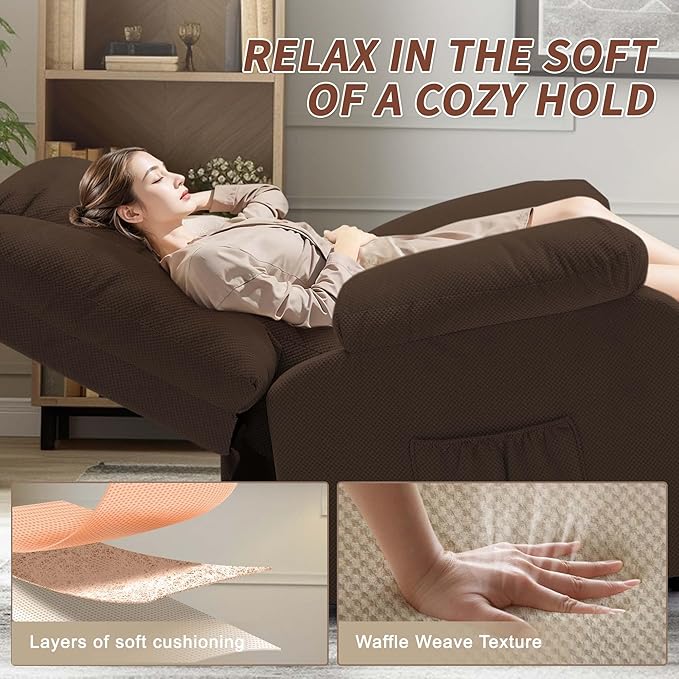 Oversized Dual Motor Power Lift Recliner for Adults, Electric Lift Chair with Heating and Massage, Waffle Fabric Electric Recliner Chair with Side Pockets, Wide Recliner for Living Room