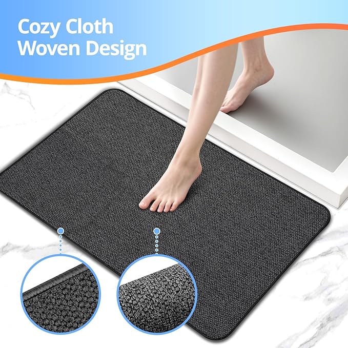 Upgraded Thin Bathroom Rugs, Bath Mat Super Absorbent, Bath Rugs Rubber Backing Non-Slip, Quick Dry Machine Washable, Cozy Cloth Bathroom Mat fit Under Door/Sink/ Bathtub/Shower/Kids 24''x48''-Black