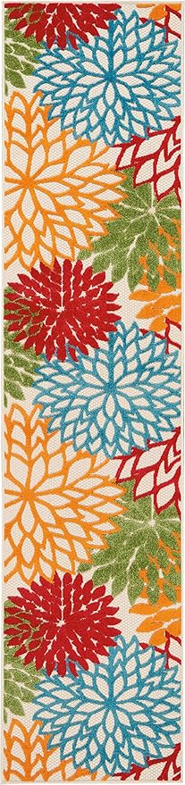 Nourison Aloha Indoor/Outdoor Green 2'3'' x 10' Area--Rug, Tropical, Botanical, Easy--Cleaning, Non Shedding, Bed Room, Living Room, Dining Room, Deck, Backyard, Patio (2x10)