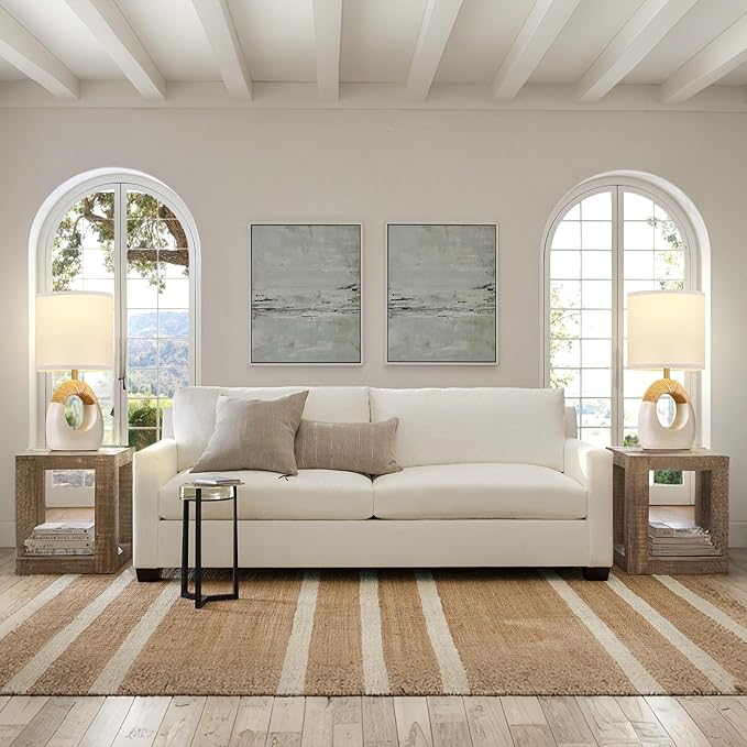 Table Lamp for Bedroom Set of 2 - Bedside Table Lamps with 3 Color Temperatures - Boho Rattan Lamps for NightStands Small White Farmhouse Living Room Lamps for Reading Sleeping Bulbs Included