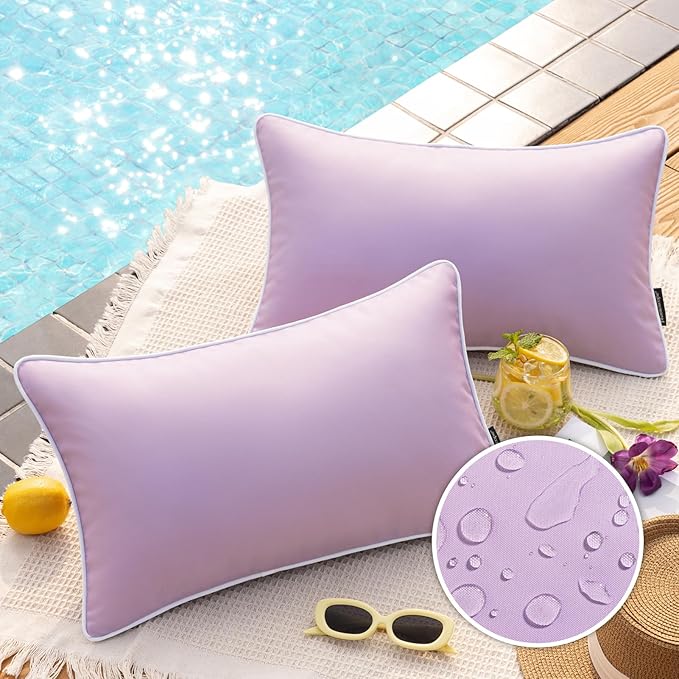 Phantoscope Pack of 2 Outdoor Waterproof Throw Pillow Covers Decorative Square Cushion Case Patio Pillows for Couch Tent Sunbrella, Lavender Purple 12x20 inches