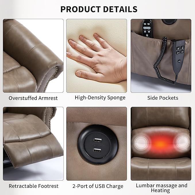 Recliner Chairs for Adults, Oversized Bedroom Chair with Massage, Sofa Chair Home Theater Seating with Lumbar Support, Comfortable Lift Chair for Elderly, Glider Nursery Chair for Living Room