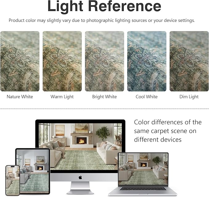 FMFUNCTEX 6x9 Washable Area Rug Green Vintage Neutral Distressed Large Non Slip Carpet for Living Room Bedroom Soft Low Pile Indoor Mat Retro Throw Rug for Dining Room Kitchen Office Nursery