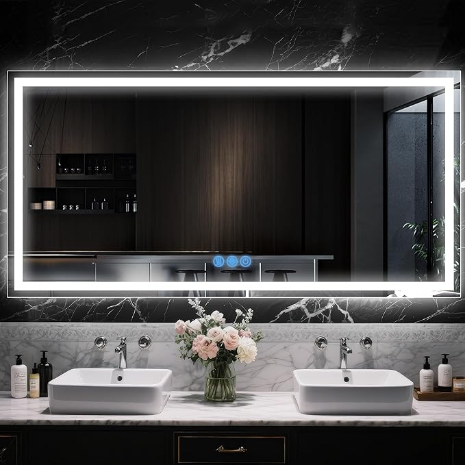 Antok 72"x 36" LED Bathroom Mirror with Lights, Anti-Fog, Dimmable, Lighted Vanity Mirror with Tempered Glass, Memory Function, 3 Light Modes, Safe Use, Horizontal, Vertical