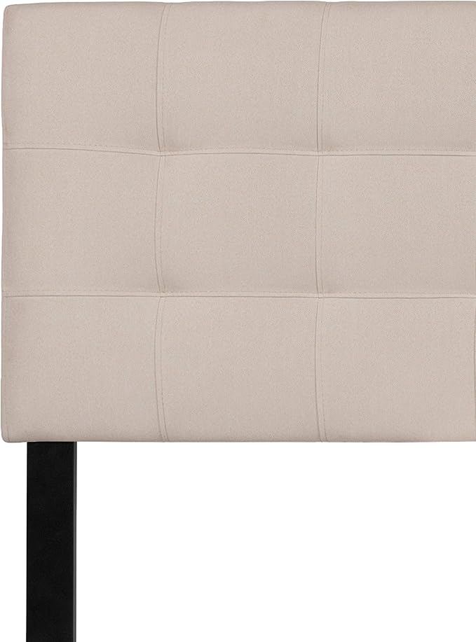 EMMA + OLIVER Quilted Tufted Upholstered King Size Headboard in Beige Fabric