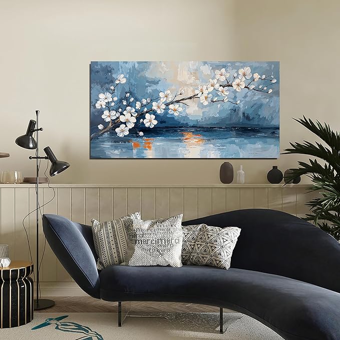 Canvas Wall Art Decor Vintage Coastal Wall Art Decorations White Flower Wall Art Prints Wall Art Pictures for Living Room Canvas Art Wall Decor Sunset Artwork for Walls Bedroom Office Decor 20" X 40"