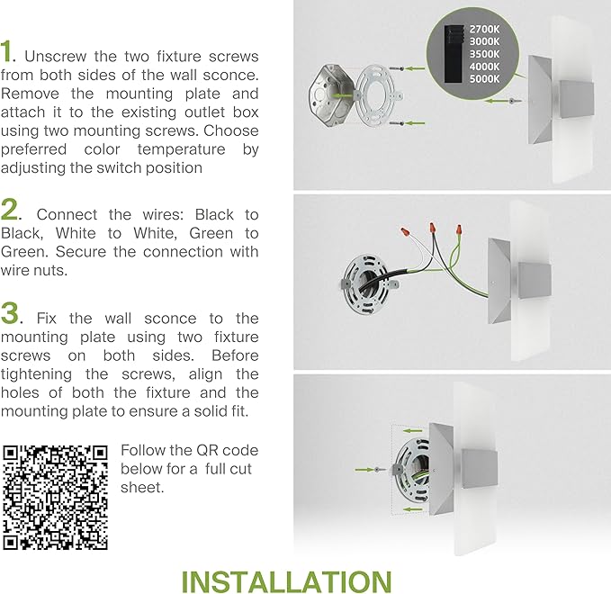 ASD 8 Inch LED Indoor Wall Sconce - Modern Interior 10W 120V 2700K-5000K Adjustable Dimmable Wall Mounted Light Fixtures, Acrylic Glass Wall Lights for Stairway, Hallway - ETL, Brushed Nickel