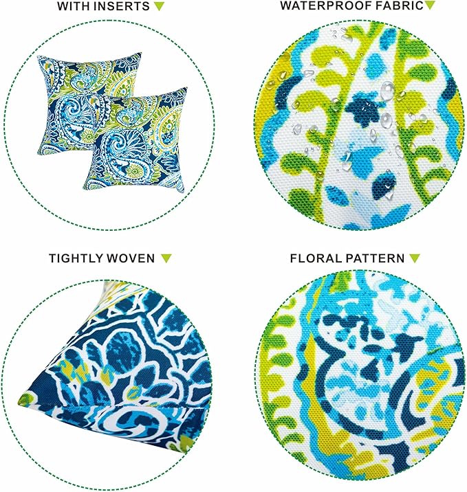 Outdoor Throw Pillows - Decorative Pillows with Insert Included Set of 2 Outdoor Pillows for Patio Furniture 18x18 Inch