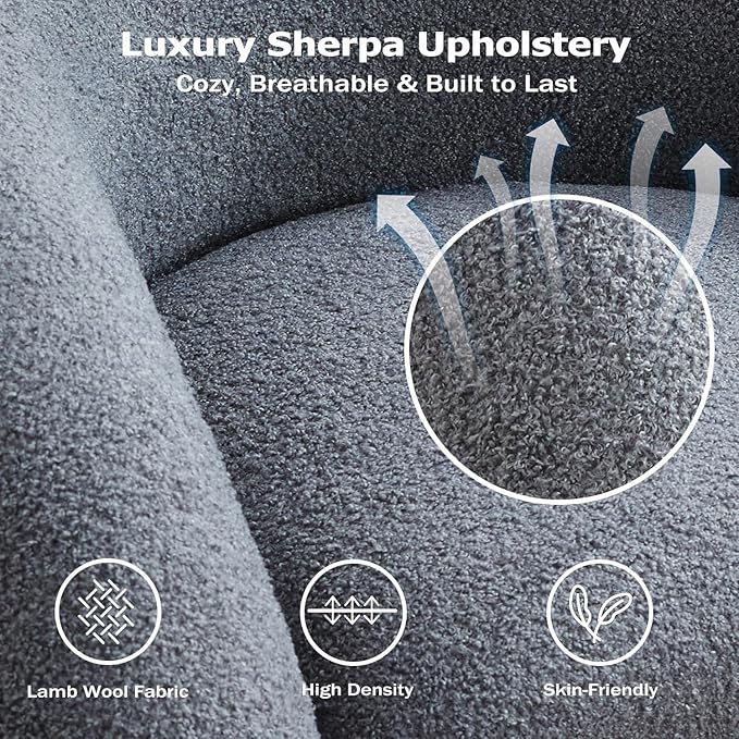 Swivel Accent Chair Set of 2,Upholstered Sherp Barrel Armchair 363° Round Modern Boucle Chair No Assembly for Living Room,Comfy Single Sofa Chairs for Bedroom(Grey)