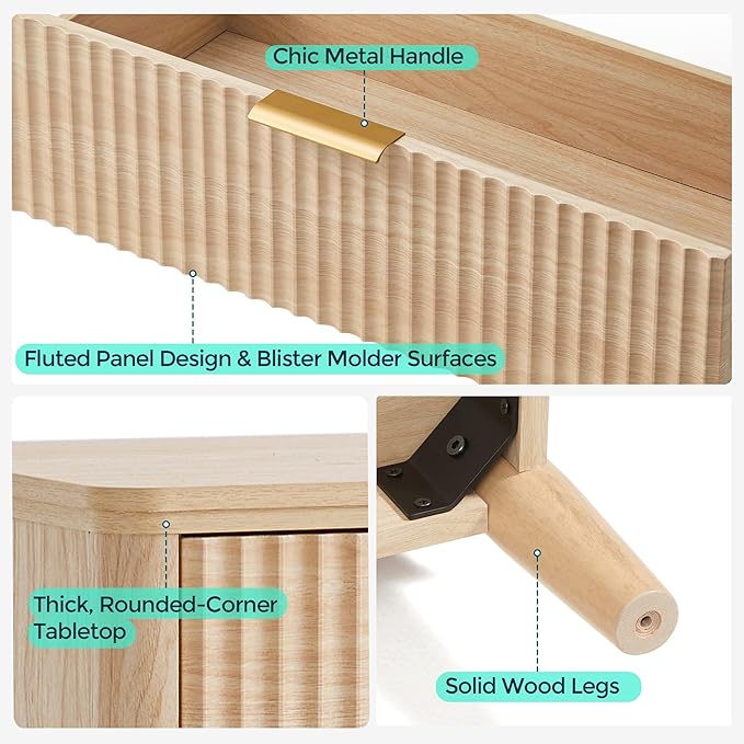 LINSY HOME Fluted Dresser for Bedroom with 6 Drawers, 54" Wide Chest of Drawers, Mid Century Modern Dresser TV Stand with Metal Handle, Wood Closet Storage Cabinet for Living Room, Hallway, Oak