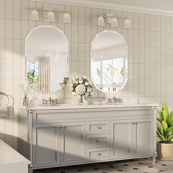 TokeShimi 24x36 Oval Bathroom Vanity Mirror Beveled, Frameless Mirror Bathroom Stylish, Shatterproof Decorative Irregular Wall Mirrored Modern Circle for Living Room, Entryway, Restroom