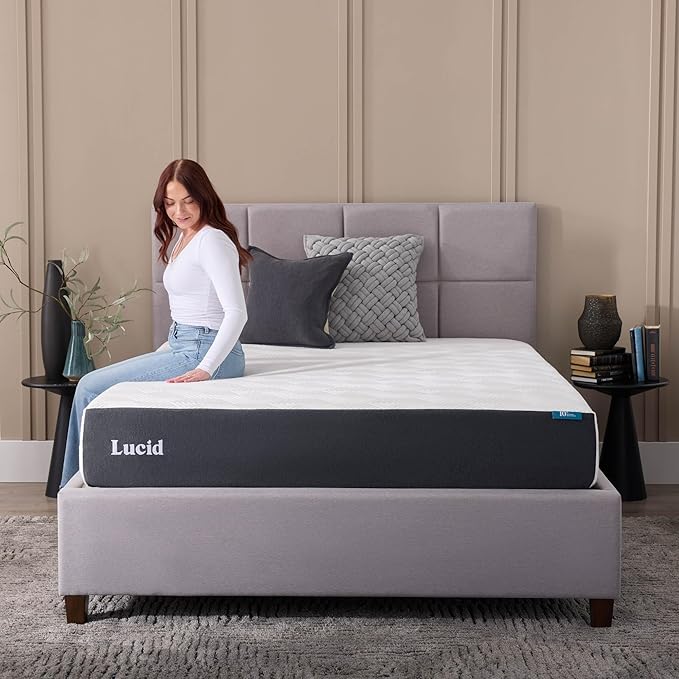 LUCID 10 Inch Memory Foam Mattress - Medium Feel - Infused with Bamboo Charcoal and Gel - Bed in a Box - Temperature Regulating - Pressure Relief - Breathable - California King Size