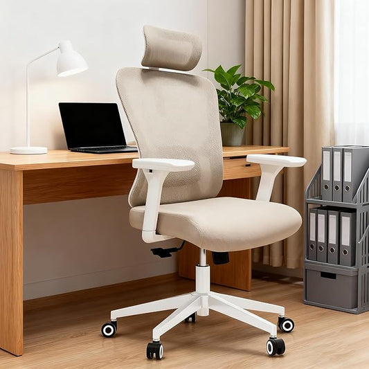 Ergonomic Office Chair - 350LB Mesh Office Chair with Adjustable Lumbar, High Back Computer Chair with 3D Armrests, Comfy Chair with 2D Headrest & Tilt Function for Study, Work, Gaming
