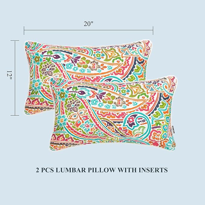 FUNHOME Outdoor Indoor Lumbar Pillow Covers ONLY, No Insert! Water-Repellent Patio Lumbar Cases 12” x 20”, Throw Pillowcase Shell for Couch Garden Furniture Use -Melora Paisley