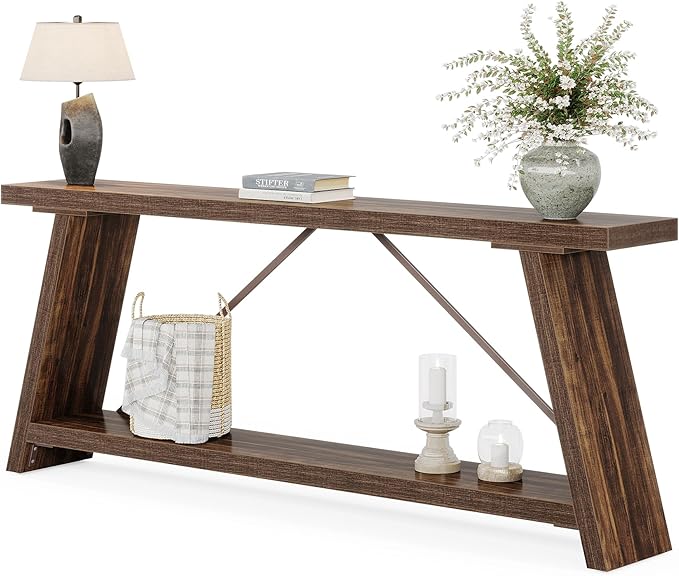 Tribesigns 70.9 Inches Extra Long Sofa Table Behind Couch, Industrial Entryway Console Table with Storage for Hallway, Entry, Living Room, Dark Walnut Brown
