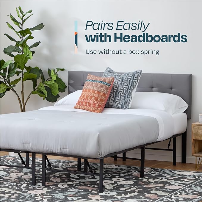 Linenspa 8” Memory Foam and Innerspring Hybrid Mattress + 14” Black Metal Platform Bedframe – Full Mattress + Metal Folding Full Bedframe