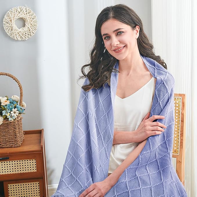 inhand Knitted Throw Blanket for Couch and Bed, Soft Living Room Home Decor Knitted Blanket with Tassel, Outdoor Lightweight Breathable Summer Blanket, Farmhouse Warm Woven Decorative, 50"x60"