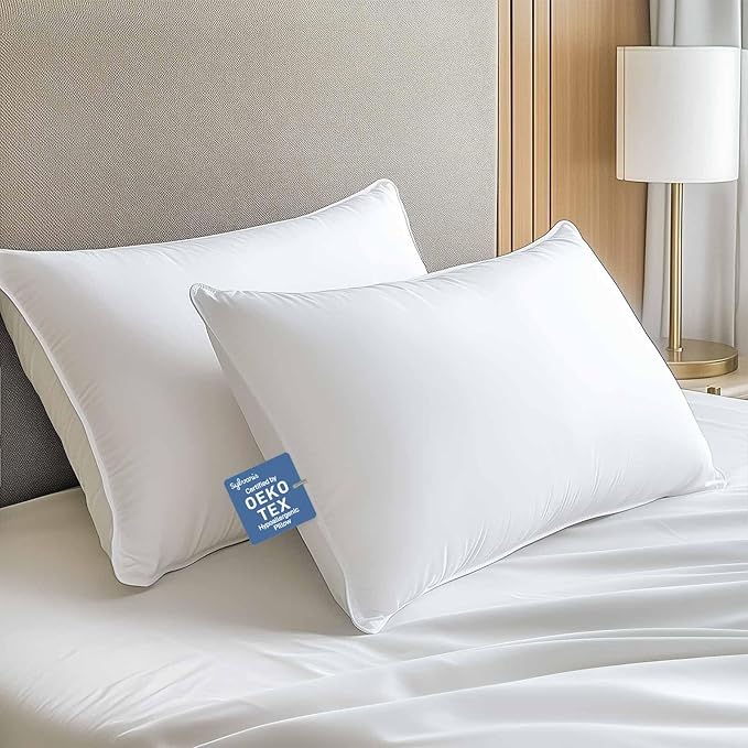 Hypoallergenic Viscose from Bamboo Soft Pillows with Down Alternative Filling, Queen Size set of 2,Breathable, Moisture-Wicking, Luxury Hotel Quality, Ideal for All Sleeper, Oeko-Tex Certified