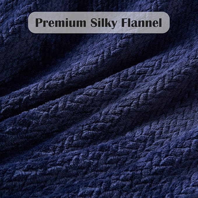 NEWCOSPLAY Super Soft King Blanket Dark Navy Premium Silky Flannel Fleece Leaves Pattern Lightweight Bed Blanket All Season Use (Dark Navy, King(90"x110"))
