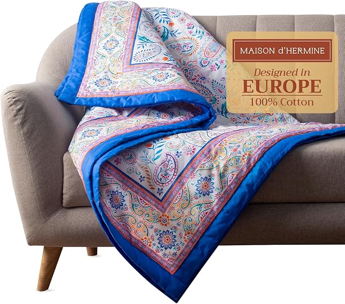 Maison d' Hermine Throw Blanket for Couch Lightweight Soft Warm Breathable Cotton Throw Blankets for Bed Girls Boys Women Men Gifts Sofa Travel Living Room Chair Bedding (60"x80", Indian Floral)