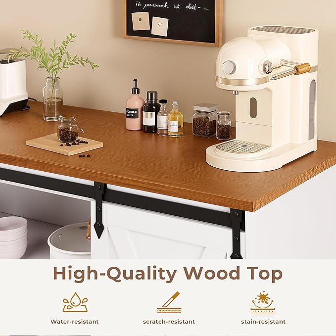 Modern Farmhouse TV Stand for Televisions up to 65’’, Entertainment Center with Storage Cabinets and Sliding Barn Doors, Media TV Consoles for Living Room, Bedroom, White