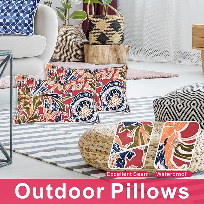 Outdoor Throw Pillows - Decorative Pillows with Insert Included Set of 2 Outdoor Pillows for Patio Furniture 12x20 Inch