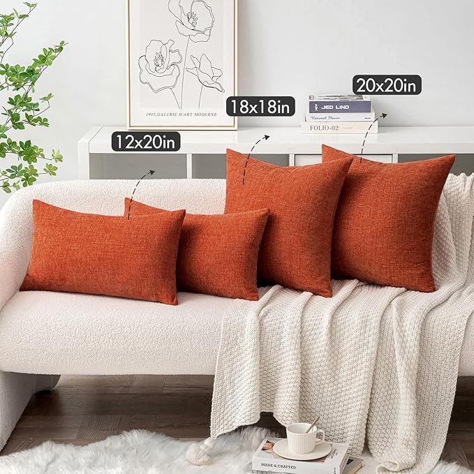MIULEE Pack of 2 Rust Throw Pillow Covers 18x18 Inch Fall Soft Chenille Pillow Covers for Sofa Living Room Couch Solid Dyed Cases