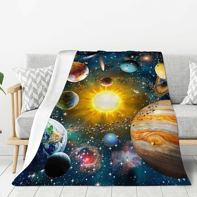 Space Blanket Galaxy Throw Blankets Cozy Fleece Flannel Solar Blanket Bedding Space Gifts for Boys Girls Men Women Teens Adults for Couch Sofa Bed Decor 60"X80"