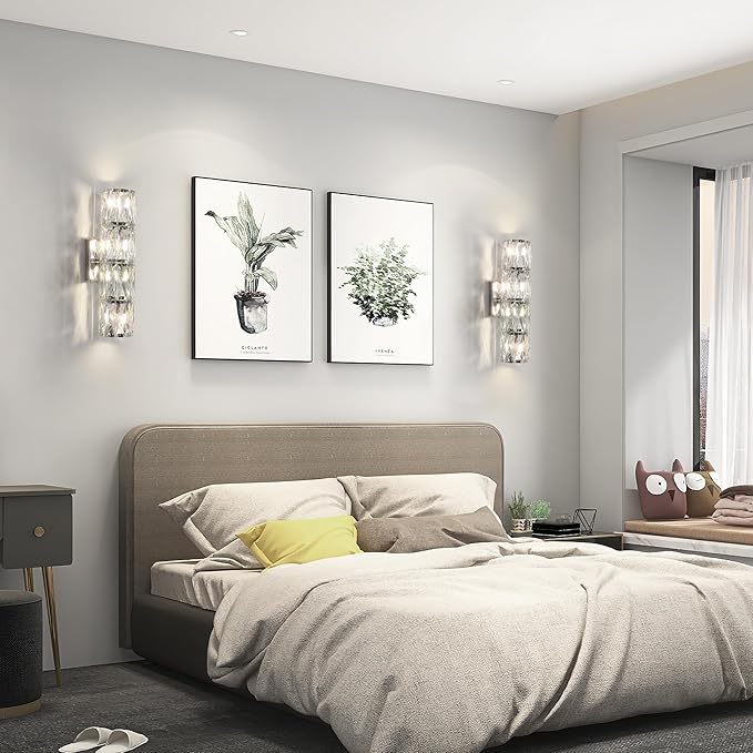 Crystal Wall Sconces Indoor, Modern Sconces Wall Lighting Fixtures Indoor Chrome Wall Mounted Lamp for Bedroom Living Room Hallway Bathroom Vanity Light Fixtures Over Mirror